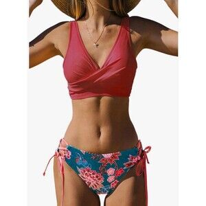 CUPSHE Women's Bikini Swimsuit Front Cross Lace Up Two Piece Bathing Suit NWOT